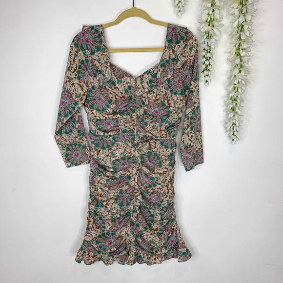 NWT VERONICA BEARD Lozano Floral Ruched Mini Dress Caramel Multi silk boho 3021 - Picture 11 of 14